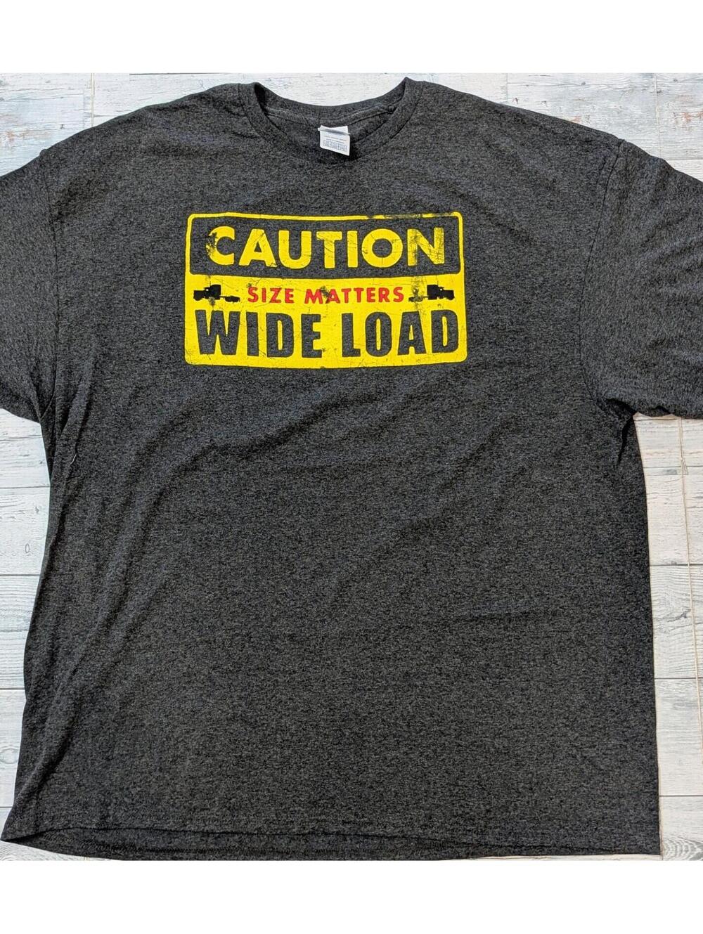 Caution Size Matters Wide Load Graphic Black T-shirt Funny Trucker Mens Size 2XL
